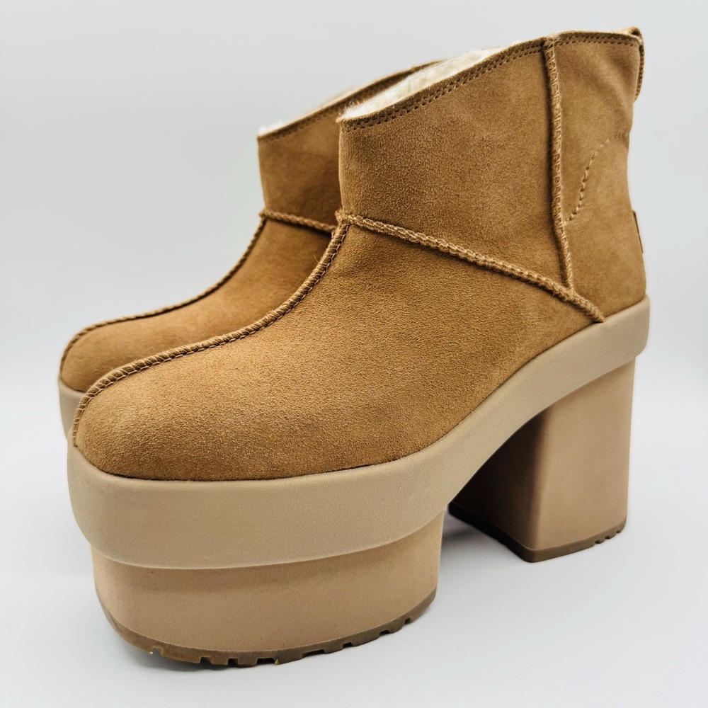 Ugg New Heights Boots Women's Size 9 Chestnut Brown Platform Bootie - Picture 9 of 15